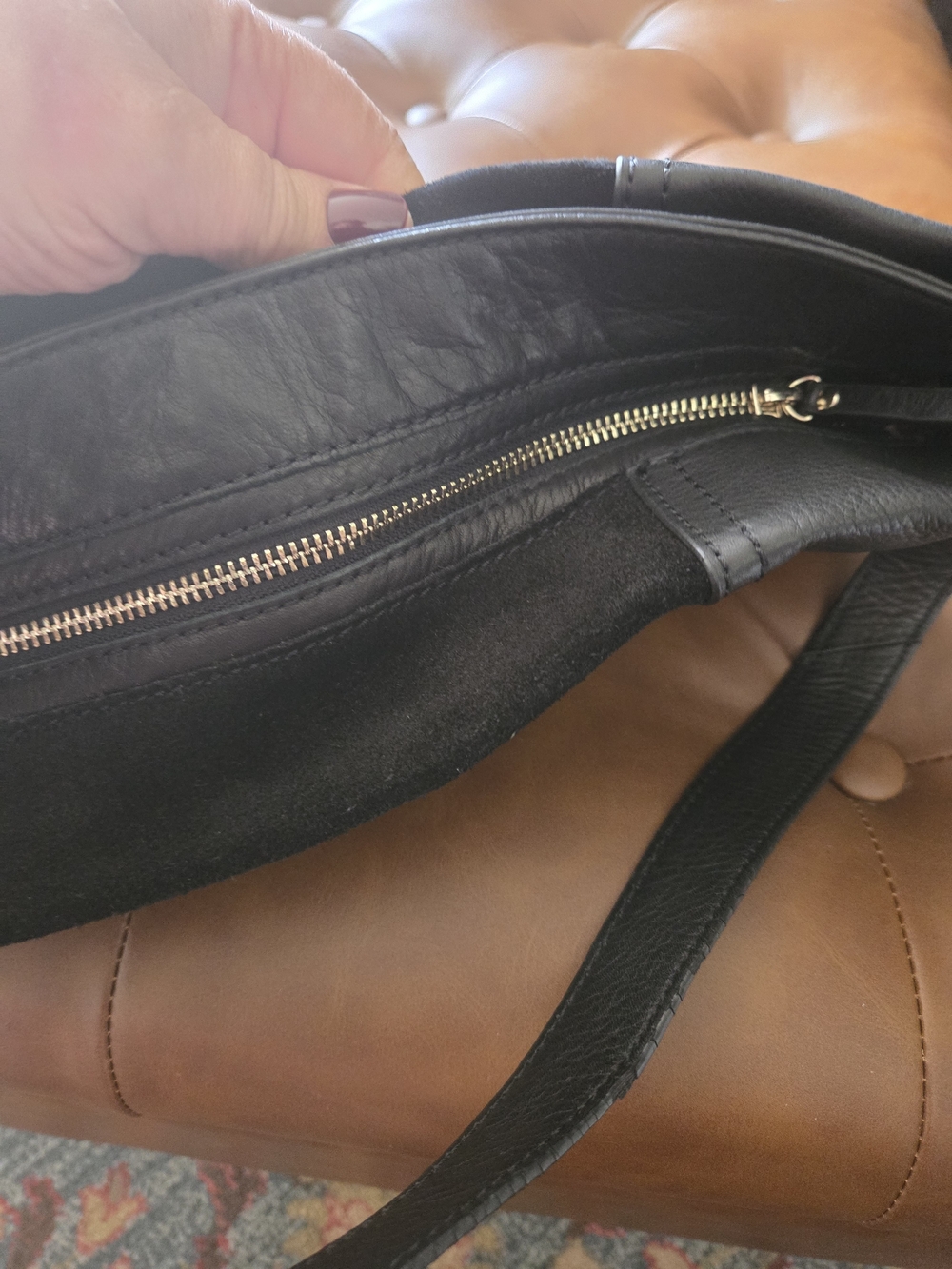 b. makowsky Black Suede & Leather Shoulder Bag with Gold Accents - Picture 4 of 14